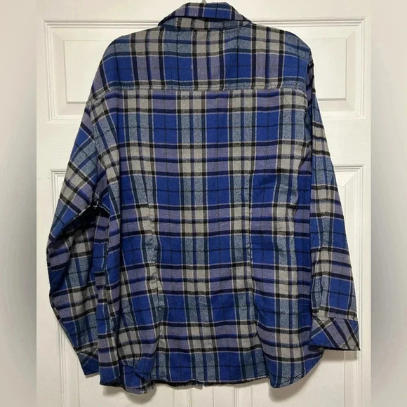 2X Country Outfitters Blue Plaid Men's Long Sleeve Flannel Button Down Shirt - Picture 4 of 4